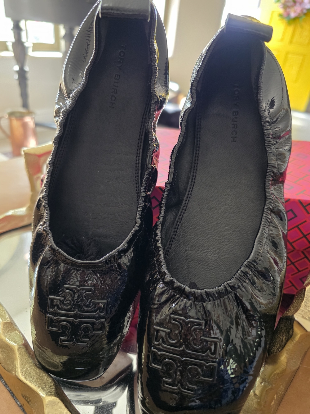 Tory Burch Black Patent Logo Ballet Flats